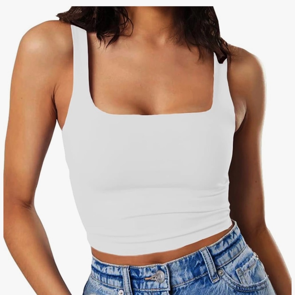 White Square Neck Women's Cropped Tank Top - Picture 1 of 3